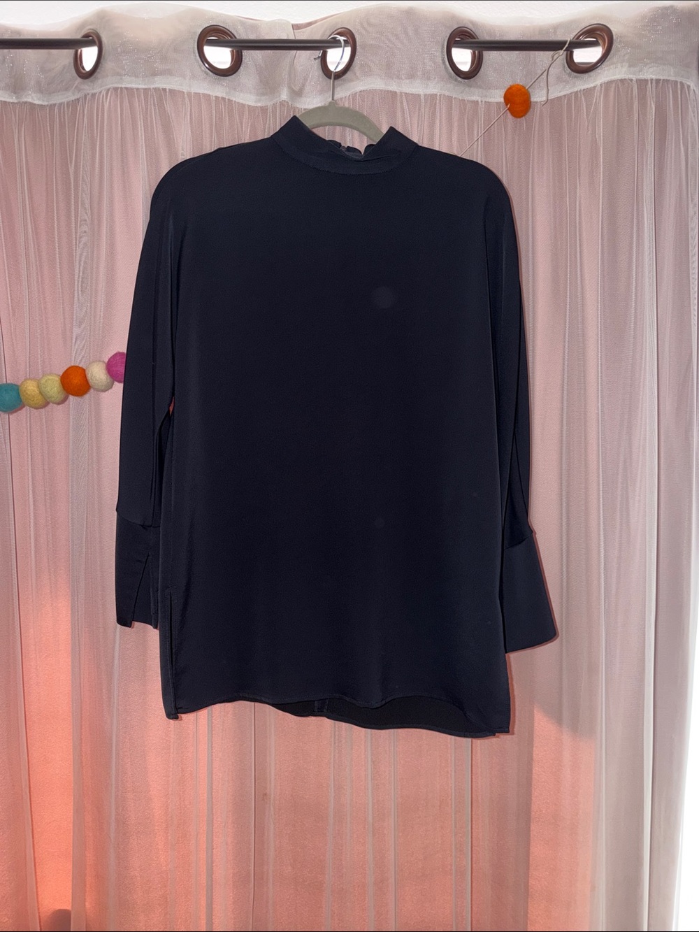 Zara Navy Blue Mock Neck Long Sleeve Women's Top Size Small
